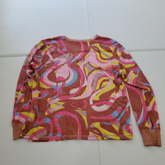 Free People Movement Shirt Large Multicolor Abstract Swirl V Neck Long Sleeve - Picture 2 of 9